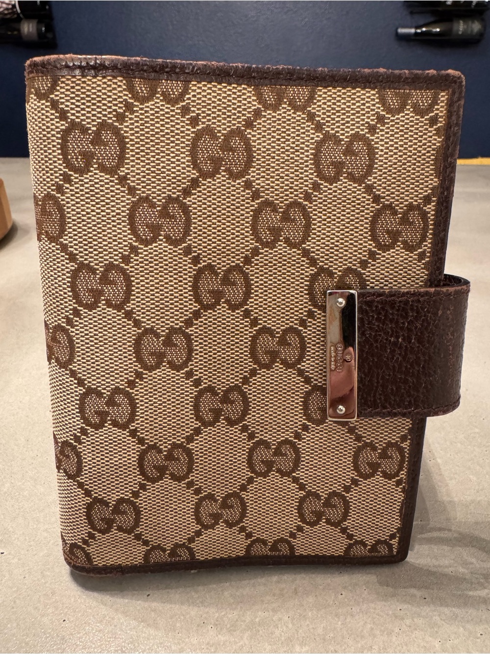 AUTHENTIC Gucci Brown GG Canvas agenda or Passport Cover with Leather Snap